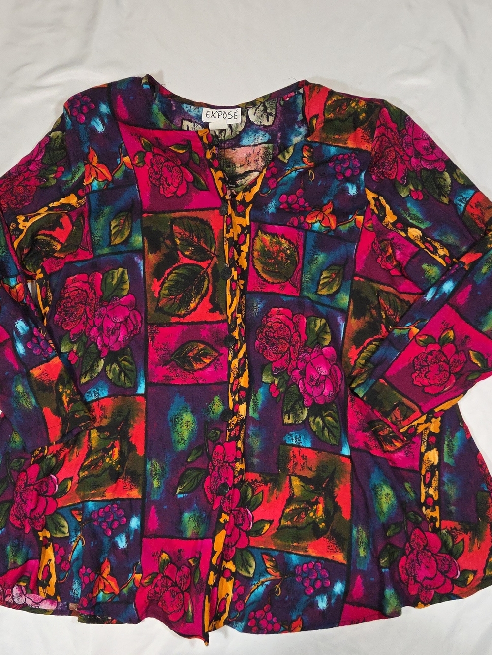 Expose Made In USA button Up Floral Blouse Size 18/20